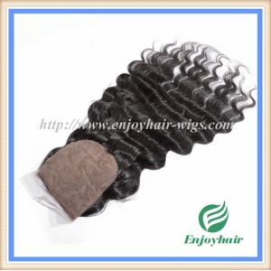 Silk top closure4''x4'' brazilian virgin hair natural color deep wave 10''-24'