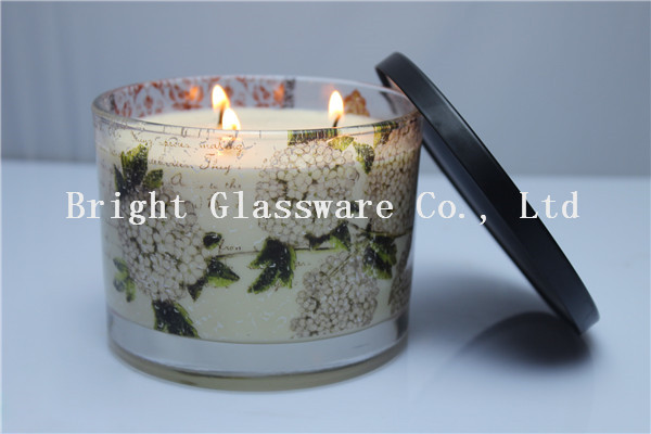 Glass Candle Holder With Wax , Candle Jar With Lid Cover