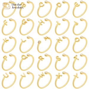 Diamond Zircon Jewelry 14k Gold Plated Letter Ring Open Adjustable