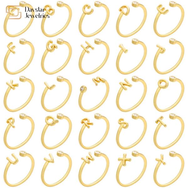 Diamond Zircon Jewelry 14k Gold Plated Letter Ring Open Adjustable