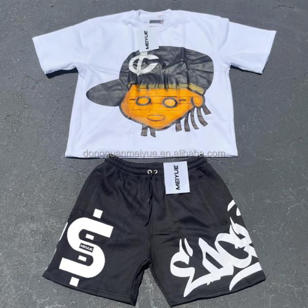 Custom Mens Screen Print Acid Vintage Wash Shorts Cropped Sublimation T Shirts Jogging Summer Graphic Men Tshirt and Shorts Set