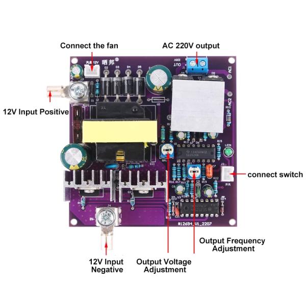 Standard Mounting Type 300W Boost Converter 12V to 220VAC 50Hz DC-AC Step-up Inverter