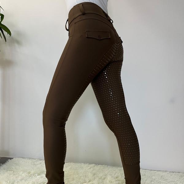 Brown Silicone Horse Riding Pants High Elastic Equestrian Jodhpurs Breeches Women