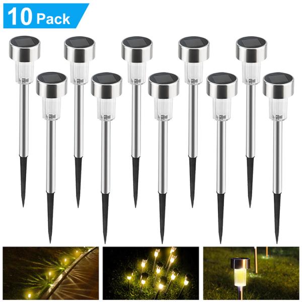 10 Pack Solar Lights Outdoor, Solar Powered Pathway Landscape Light Garden Stainless Steel ROHS Ce 1-year Ip44 FCC