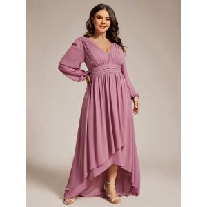 Plus Size Enchanting Lotus Leaf Lantern Sleeve Pleated Empire High Waist A-line