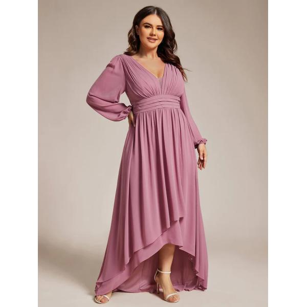 Plus Size Enchanting Lotus Leaf Lantern Sleeve Pleated Empire High Waist A-line