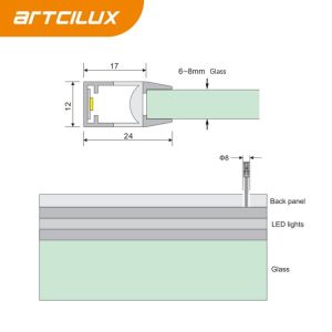 A2102 Surface Mounted LED Glass Clip Light 1000*24*12mm DC12V 7.2W/m SMD2835