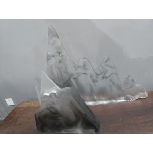 Hotel Office Clear Green Dewaxing Liuli Sand Carved Glass