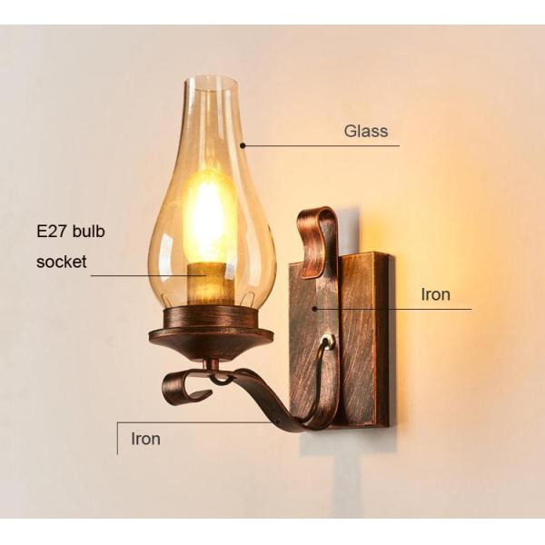 Retro industrial light iron wall lamp creative restaurant corridor bedroom bedside glass wall light (WH-VR-40)