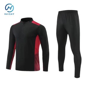Custom Football Training Tracksuit Set Long Sleeve Zip Pullover and Trousers