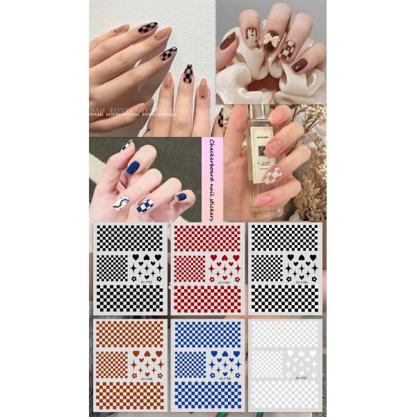 Checkerboard Classic Plaid Klein Blue Nail Stickers with Adhesive Backing Material