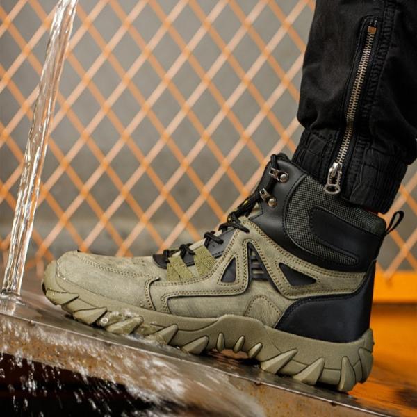 Buy Sturdy Microfiber Safety Boots With Rubber Sole And Steel Toe For Protection In Work Environment at wholesale prices