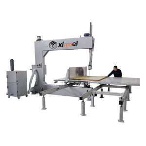 Four Guide Wheels Vertical Knife Sponge Cutting Machine With Hand Moving Aluminum Work Table High Cutting Accuracy Cutting Sponge Into Block And Strip Efficiency And Reliability Reducing Downtime