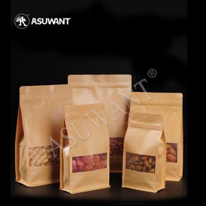 Durable Kraft Paper Stand Up Zipper Bag Gravure Printing With See Through Window