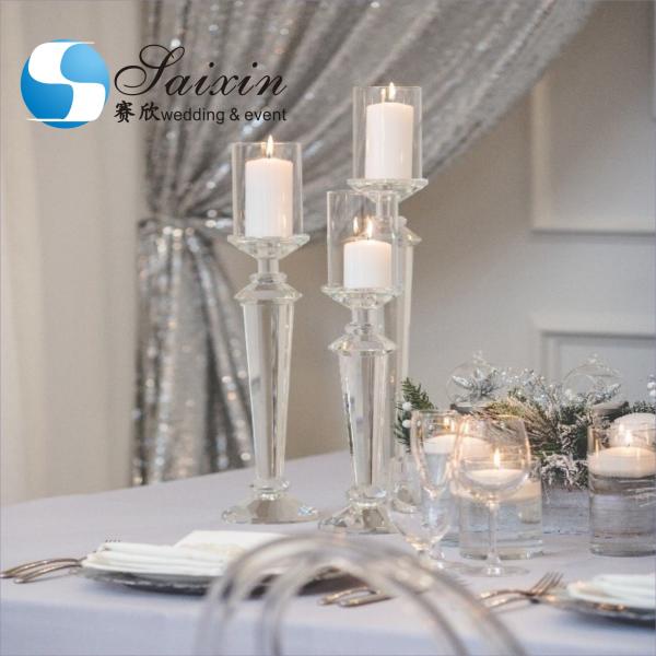 Crystal Decorative Wedding Candle Holder High Glass Tube Single Silver Metal 43"