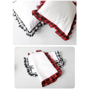 Sublimation Pillow Covers Blanks Heat Transfer Printed Plaid With Ruffled Lace