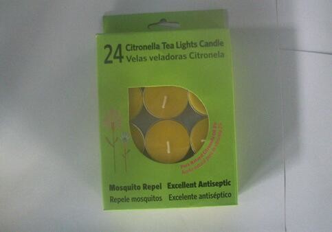 Buy 24pk Yellow Citronella tealight scented candle with the printed box at wholesale prices
