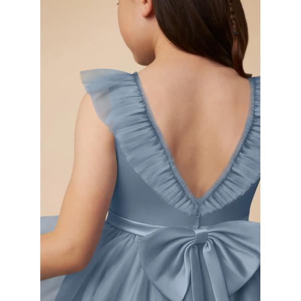 Popular Girl Kids Dress Blue Tulle OEM ODM Baby Flower Girl Dresses Sleeveless Round Neckline Ruffles Ball Gown Retailer