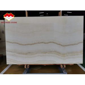 Backlit White Wooden Onyx Book Matched 18mm Jade Onyx Slab