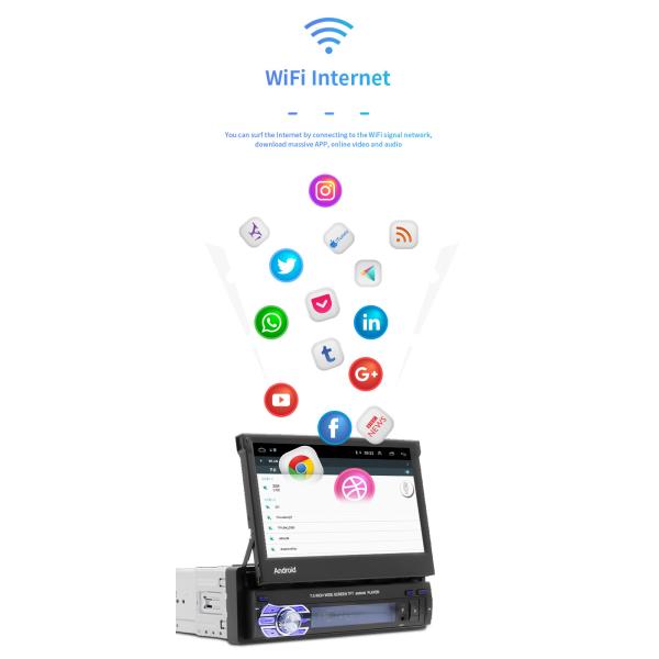 7 Inch GPS Car Mount Tablet Android 1 DIN Telescopic Screen Car Player Wifi HD 1080P