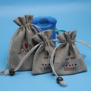 Hand Made Printed Jute Drawstring Bag Wear Resistant For Christmas Gift Packing