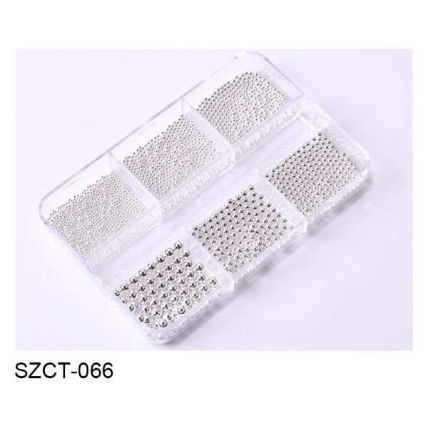 Wholesale 6 Grid Mixed Metal Round Bead nail charms in bulk Small Steel Balls 3d Nail Art Decorations Caviar Bead