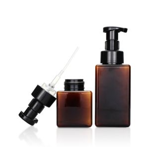 Travel Plastic Soap Bottles Custom Empty PET Square Amber Shampoo Bottle 250ml