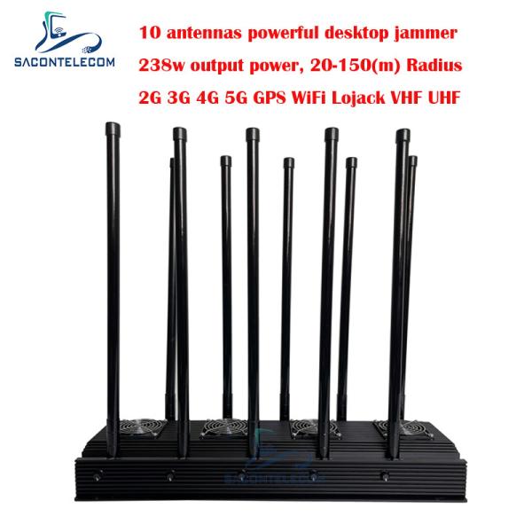 10 Channels Mobile Phone Signal Jammer 238w High Power For 5G Wifi GPS Lojack