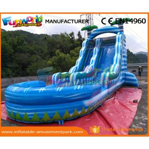 Quality 0.55mm PVC Tarpaulin Commercial Inflatable Slide Blue Palm Tree Slide With Pool for sale