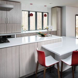 Wood Grain Melamine Finish Kitchen Cabinets With Pantry L Shape