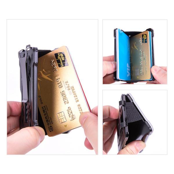 60*94*10MM Grey Customized RFID Aluminium Wallets Card Holders With AirTag Tracker And Steel Clip