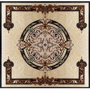Parquet, natural stone parquet, engineered stone water jet medallion