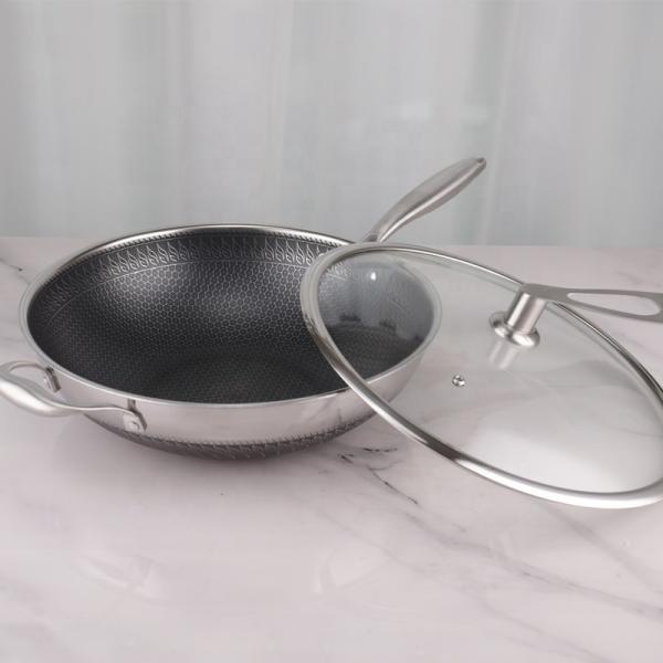 Buy Nonstick Stovetop Frying Pan Stainless Steel 32cm Honeycomb With Lid at wholesale prices