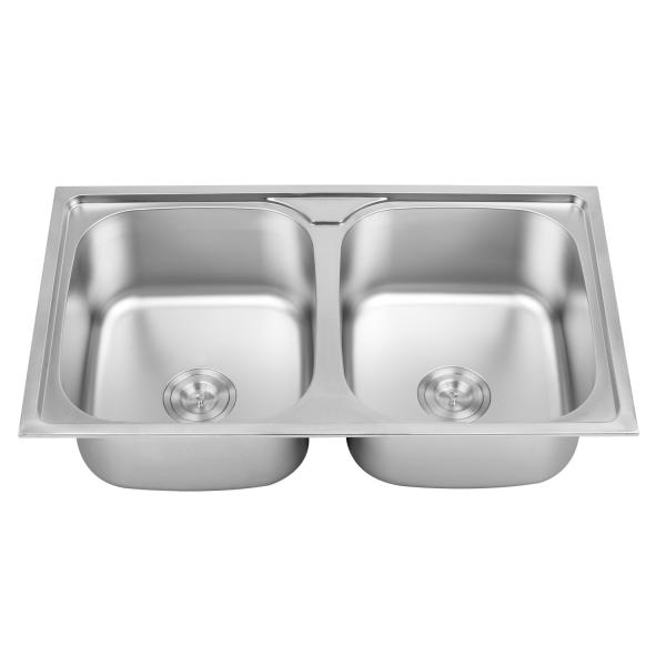 Buy 22 Gauge Above Counter Double Basin Kitchen Sink Stainless Steel One Piece at wholesale prices