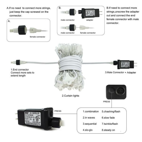 Indoor 2M Height LED Curtain Lights / Vertical Lights Pink 120V