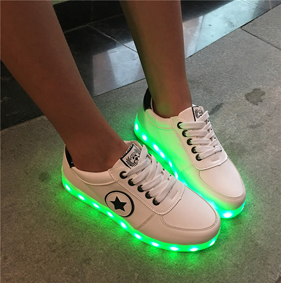 Waterproof White Rechargeable LED Sneakers Full Size Range 11 Changing Modes