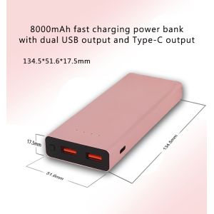 8000mAH New Design Fast Charge Power Bank with Dual USB Port and Type-C Output