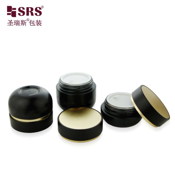 GLG027 30g 50g 100g Luxury Paint Customized Black Color Jar With Shiny Gold Top For Face Cream Skincare