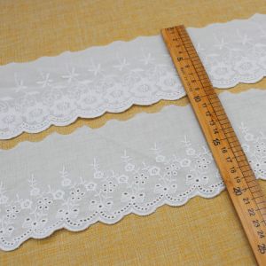 9cm Polyester White Lace Embroidered Fabric For Dress