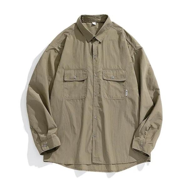 Buy                  Custom Logo Top Loose Long Sleeve Shirt Tooling Double Pocket Men&prime;s Shirt              at wholesale prices