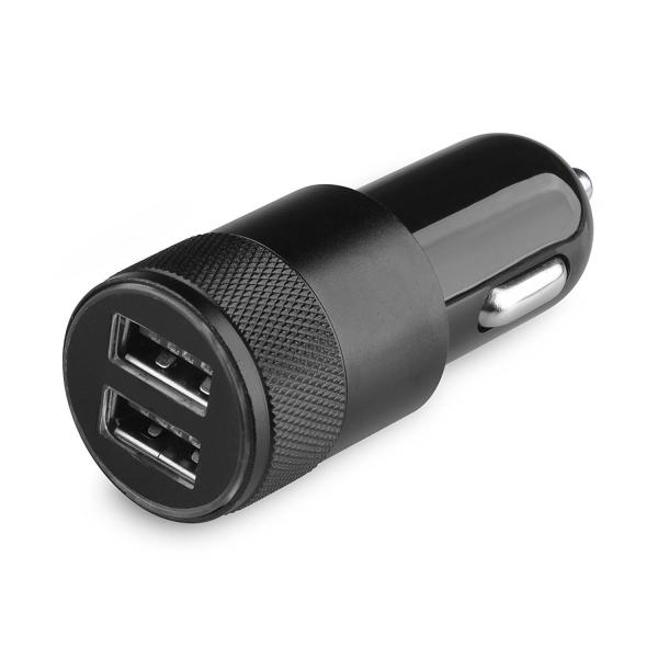 5V2.1A knurling dual USB car charger for mobile phone metal rings type