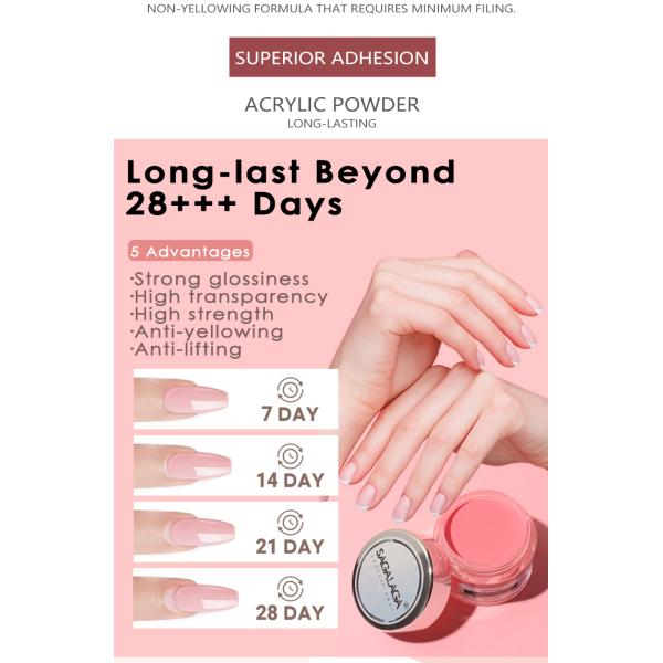 Beauty Nail 3D French Manicure SAGALAGA Clear Acrylic Powder for Acrylic Nail Extension in Transparent Formula