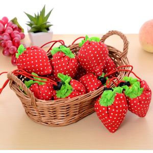 Ecological Drawstring Tote Bags Cute Strawberry Portable For Super Market