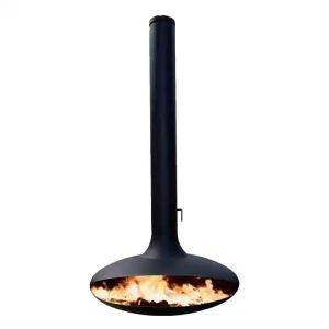 China Suspended wood burning gas fireplace suspended indoor steel custom black paint decorative fireplace on sale