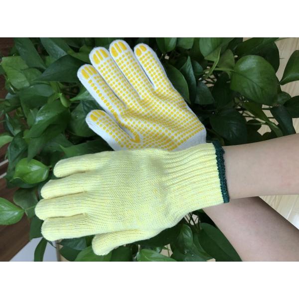 7 Gauge Yellow Car Driving Cotton Knitted Hand Gloves With Dots On Palm