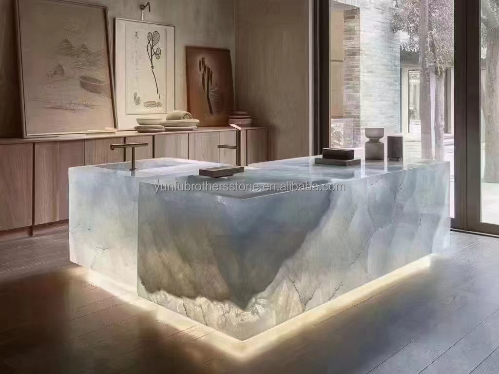 Interior Home Wall Paneling Decor with Modern Backlit Onyx Marble TV Background Panel