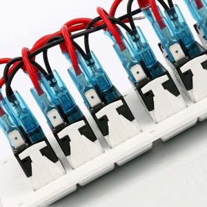12-24V 6 Gang Boat Switch Panel Blue LED Rocker On-Off Optional Circuit Breaker