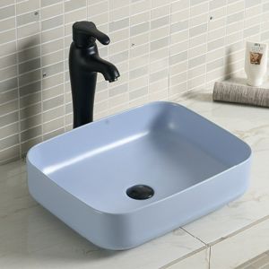 Solid Smooth Counter Top Bathroom Sink Ceramic Easy Maintain Rectangular Wash