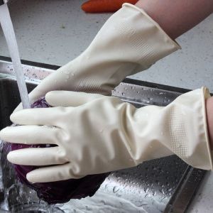 China White Waterproof 300mm 50g Rubber Cleaning Gloves on sale