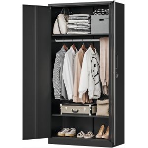 Buy cheap 90x46x183CM black wardrobe cabinet office furniture cabinet used in household from wholesalers